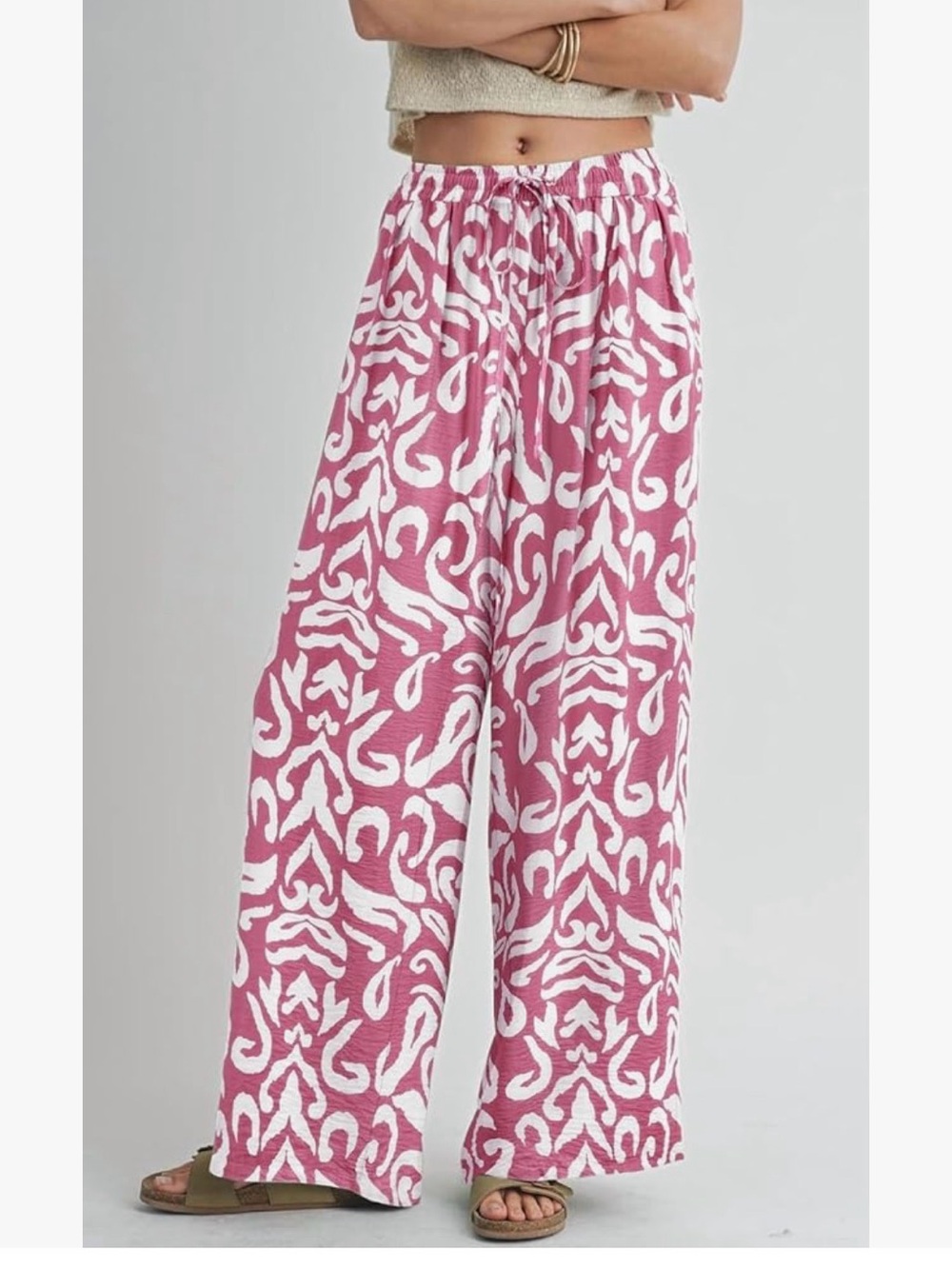 NWT PRETTYGARDEN Elastic Waist Floral Lightweight Palazzo Wide Leg Pants Medium